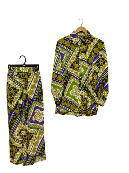 ELSA M |S/M| A13| BAROQUE CHAIN PRINT LONG-SLEEVE SHIRT & WIDE-LEG TROUSERS CO-ORD SET
