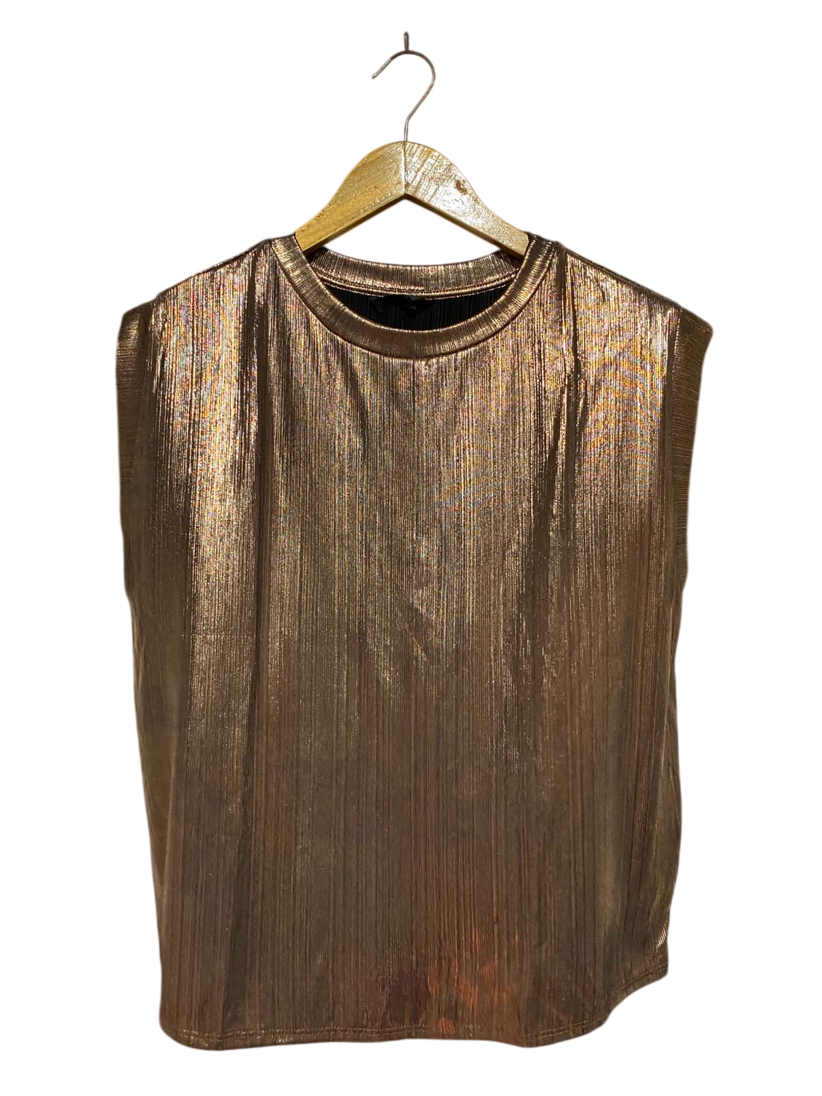 GEORGE |M| BUST 19| A13| BRONZE METALLIC PLEATED SHOULDER PAD SLEEVELESS TOP
