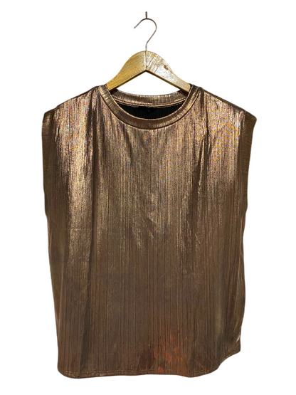 GEORGE |M| BUST 19| A13| BRONZE METALLIC PLEATED SHOULDER PAD SLEEVELESS TOP