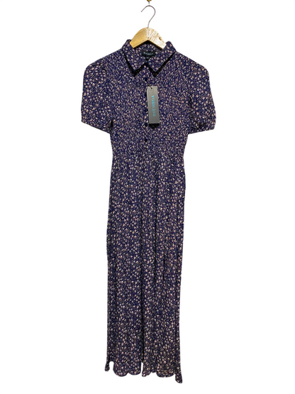 BLUE VANILLA |S| BUST 13| A14| NAVY FLORAL SHIRT DRESS WITH LACE TRIM COLLAR