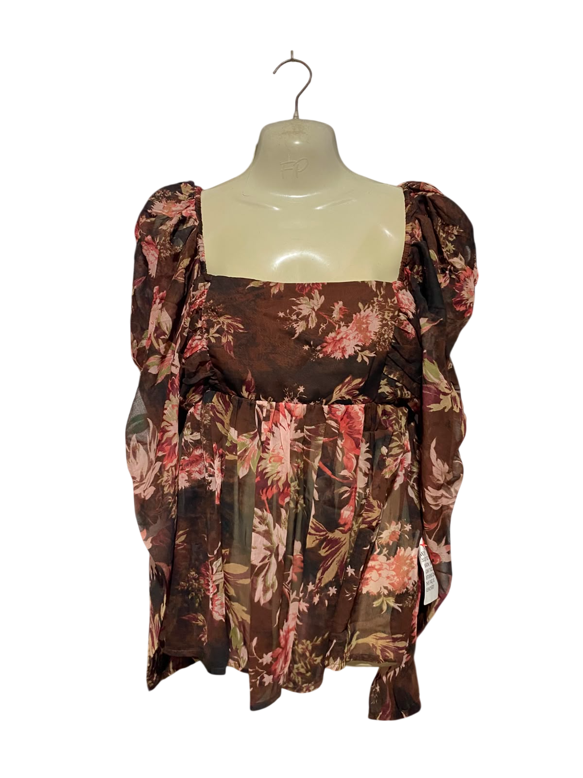 ASOS |M| BUST 17| A14| BROWN FLORAL PUFF-SLEEVE SQUARE-NECK BABYDOLL BLOUSE