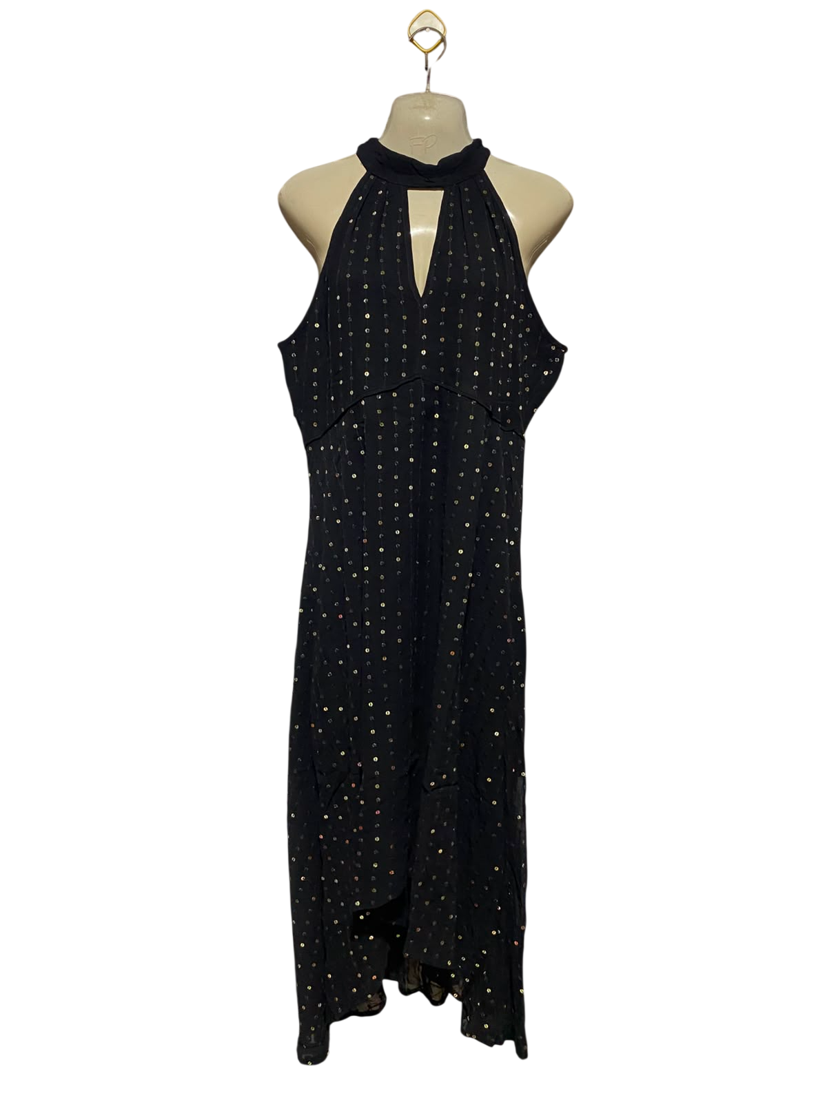 MONSOON |M| BUST 18| A14| BLACK SEQUIN EMBELLISHED HALTER-NECK KEYHOLE MAXI DRESS