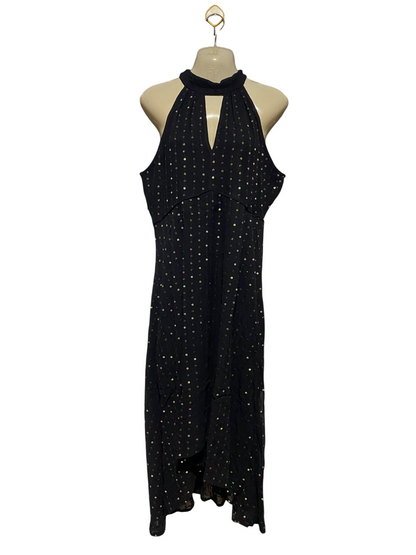 MONSOON |M| BUST 18| A14| BLACK SEQUIN EMBELLISHED HALTER-NECK KEYHOLE MAXI DRESS