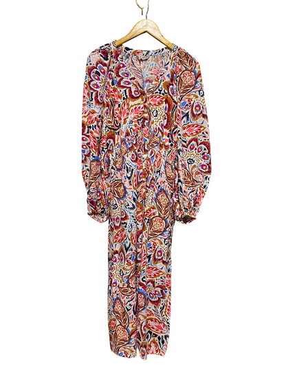 TU WOMAN |M| BUST 18| A14| MULTICOLOR IKAT PAISLEY BUTTON-FRONT MAXI DRESS