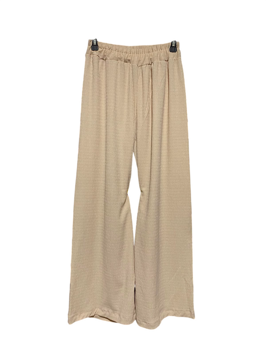|S| WAIST 26| A14| BEIGE TEXTURED HIGH-WAIST WIDE-LEG PALAZZO TROUSERS