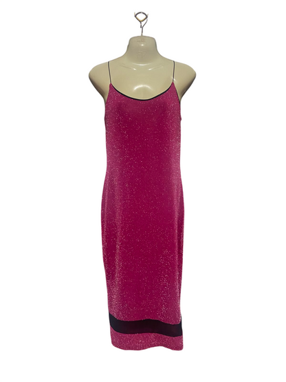 MISS LOOK |S| BUST 15| A14| MAGENTA PINK & SILVER METALLIC SHIMMER CAMI SLIP MIDI DRESS