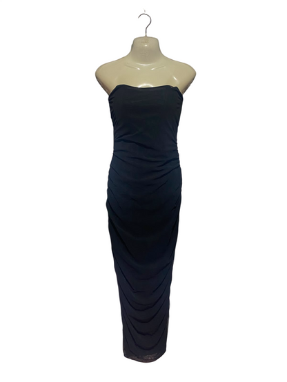 PRETTYLITTLE THING |S| BUST 15| A14| BLACK STRAPLESS RUCHED MESH MAXI DRESS