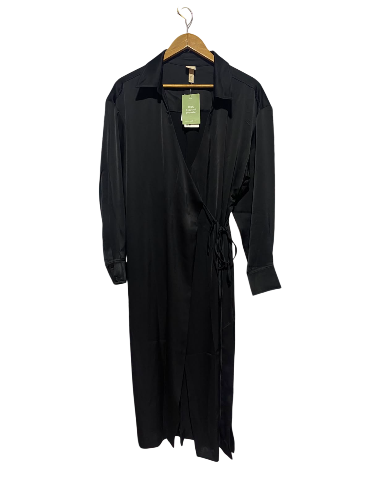 H&M |L| BUST 20| A14| BLACK SATIN COLLARED WRAP MIDI / MAXI DRESS