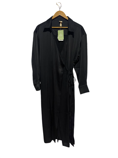 H&M |L| BUST 20| A14| BLACK SATIN COLLARED WRAP MIDI / MAXI DRESS