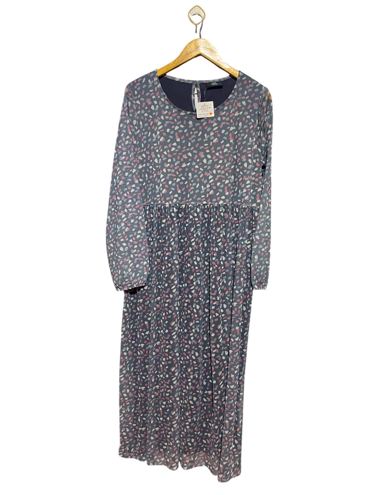 GINA BENOTTI |L| BUST 20| A14| GREY ABSTRACT TERRAZZO PRINT EMPIRE-WAIST MAXI DRESS