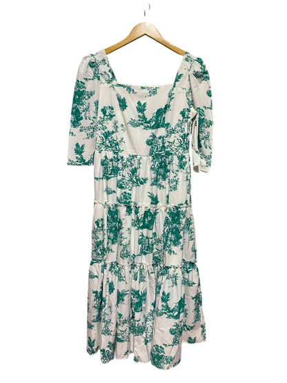 SHEIN |M| BUST 16| A14| GREEN TOILE DE JOUY SQUARE-NECK TIERED MAXI DRESS