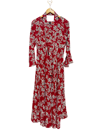SHEIN |S| BUST 16| A14| RED FLORAL PRINT FRONT-TIE MAXI DRESS WITH HALTER / KEYHOLE