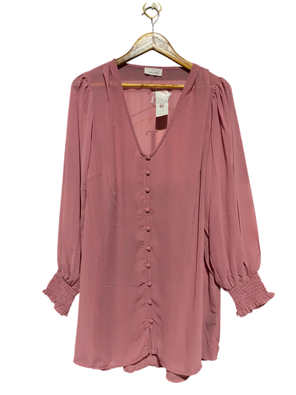 YOURS |L| BUST 21| A14| MAUVE PINK BUTTON-FRONT CHIFFON MINI DRESS / TUNIC TOP