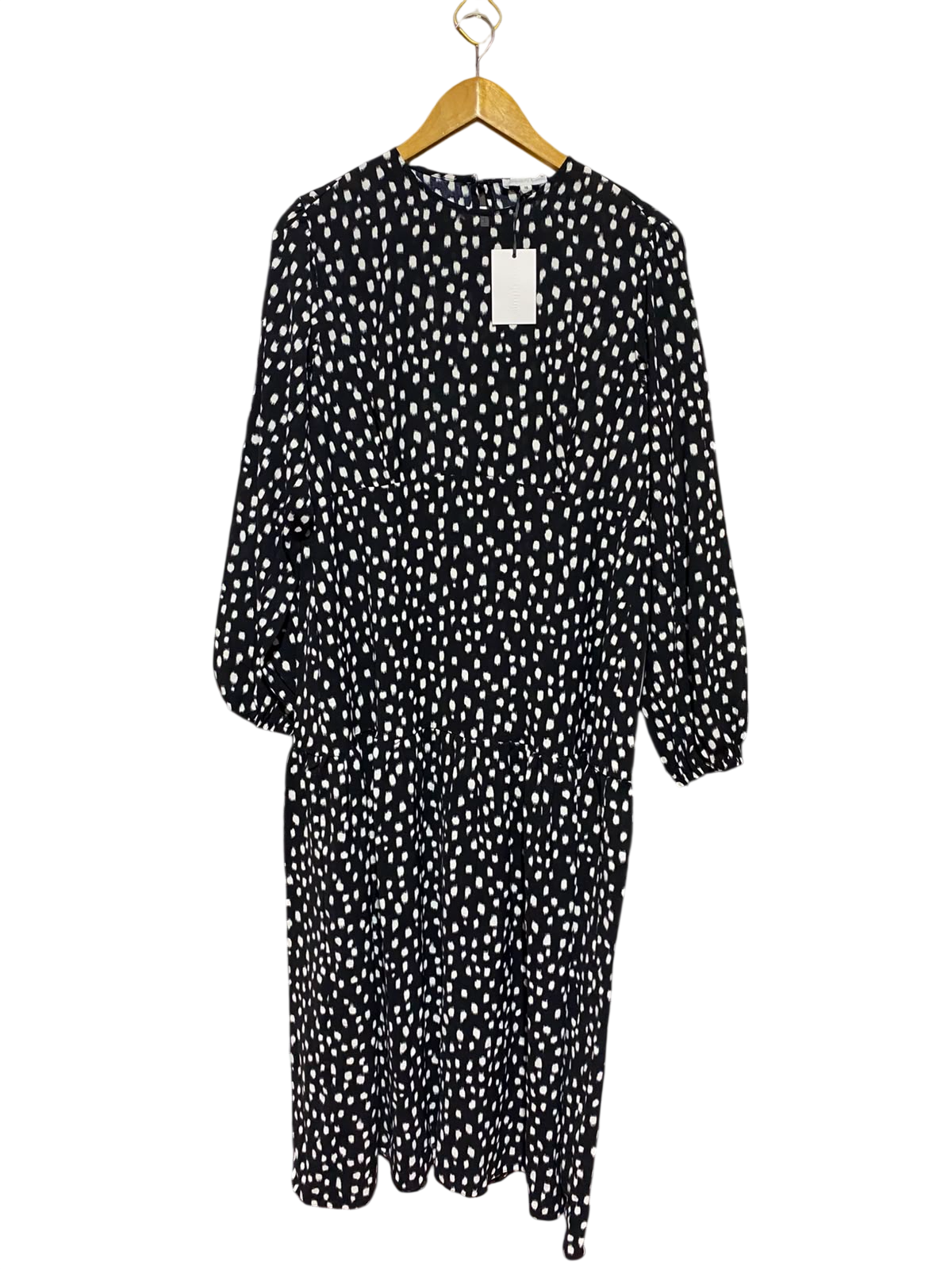 SIMPIY BE |L| BUST 20| A14| BLACK & WHITE ABSTRACT POLKA DOT DROP-WAIST MIDI DRESS