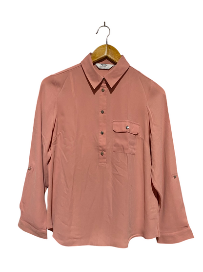 PETITE |M| BUST 18| A14| DUSTY PINK BUTTON-DOWN ROLL-TAB SLEEVE BLOUSE