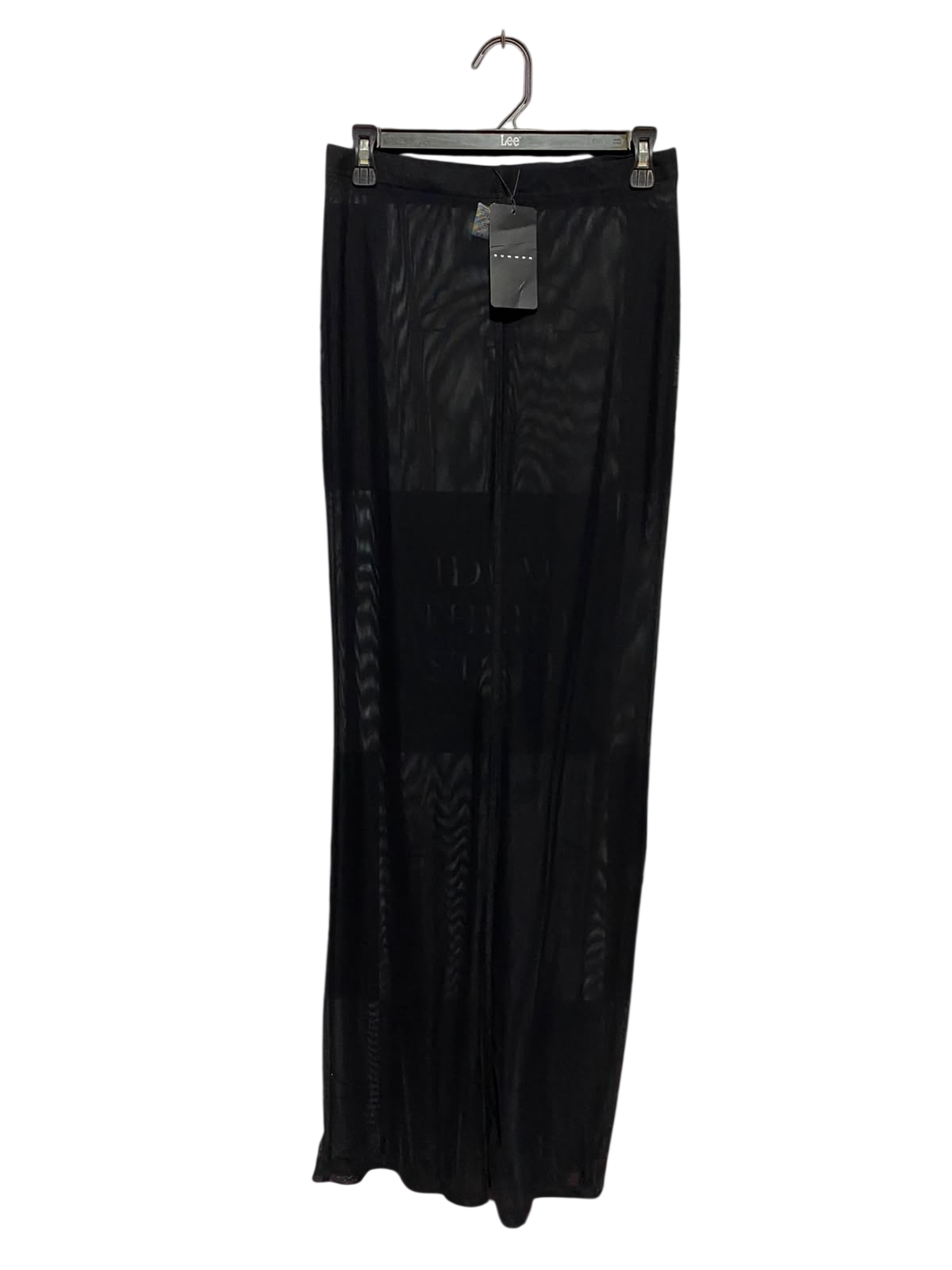 SUMON |M| WAIST 28| A14| WOMEN'S SHEER BLACK MESH OVERLAY MAXI SKIRT - SOLID BLACK