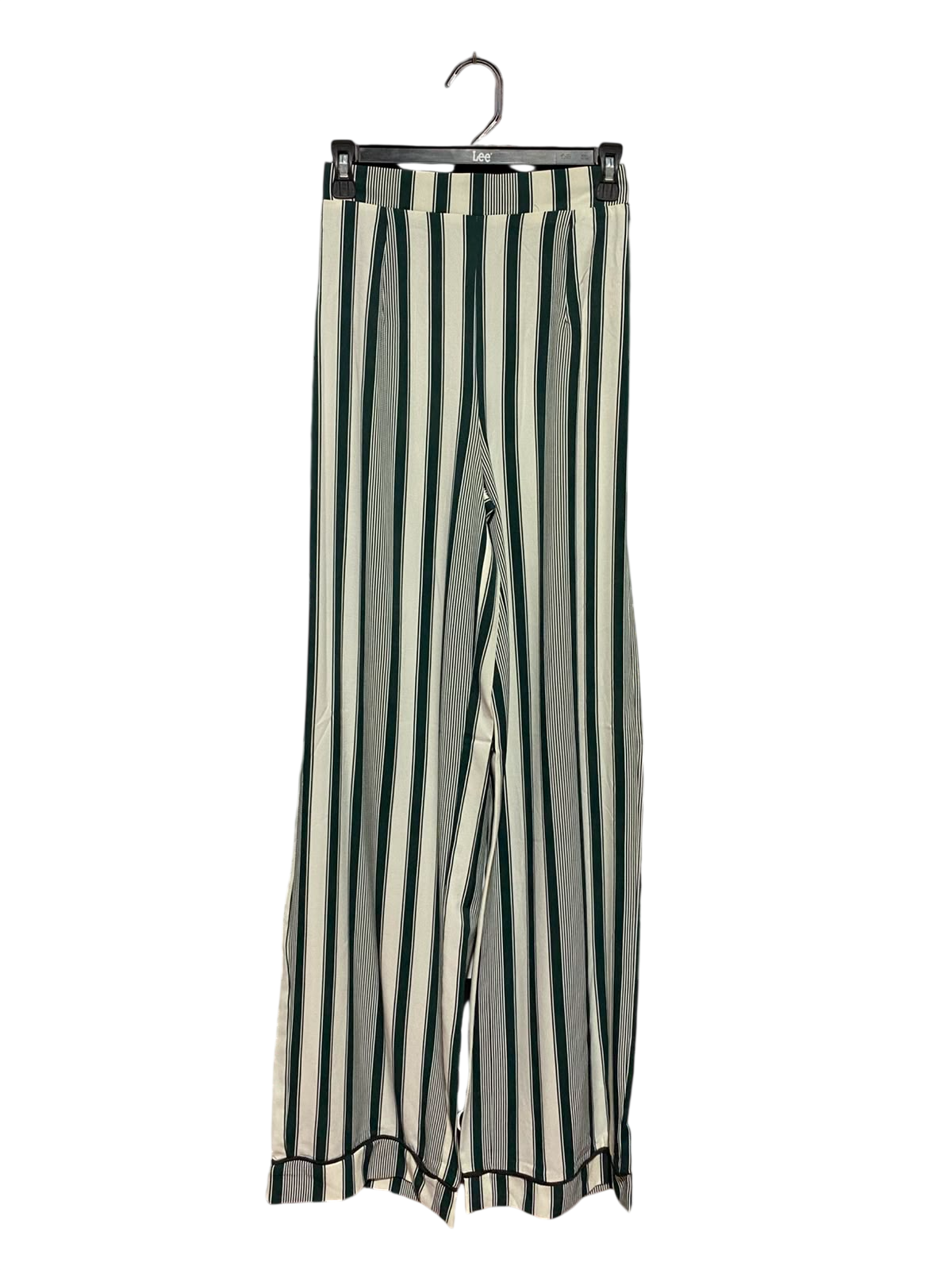 PRETTYLITTLE THING |XS| WAIST 24| A14| WOMEN'S VERTICAL STRIPED HIGH-WAISTED WIDE-LEG TROUSERS - DARK GREEN & CREAM