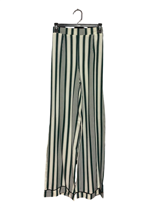 PRETTYLITTLE THING |XS| WAIST 24| A14| WOMEN'S VERTICAL STRIPED HIGH-WAISTED WIDE-LEG TROUSERS - DARK GREEN & CREAM