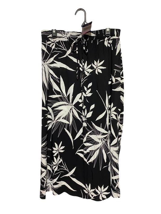 |L| WAIST 32| A14| WOMEN'S TROPICAL PALM LEAF PRINT MAXI SKIRT - BLACK & WHITE