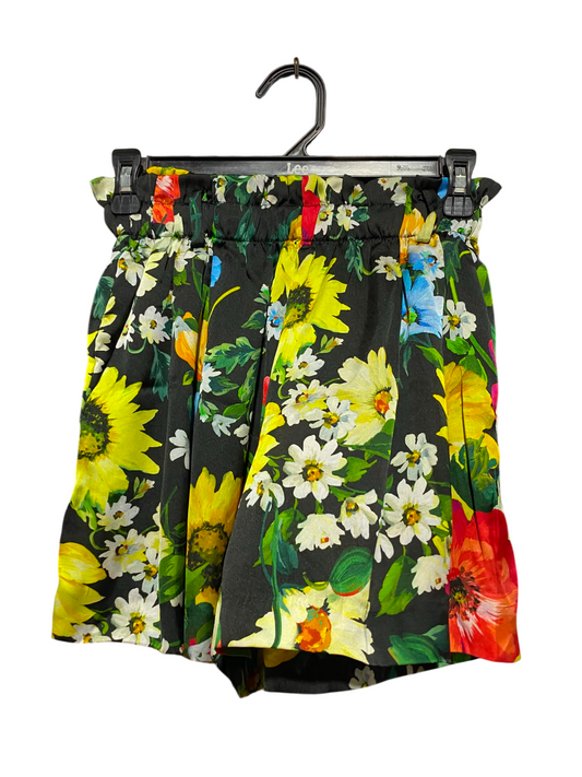 ZARA |XS| WAIST 24| A14| WOMEN'S VIBRANT FLORAL PRINT PAPERBAG SHORTS - MULTICOLOR