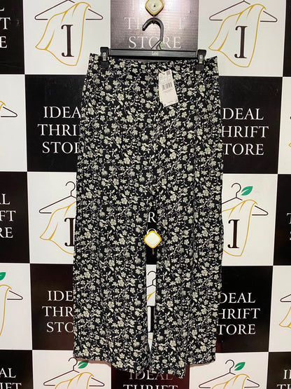 MNG |M| WAIST 30| A14| WOMEN'S FLORAL PRINT WIDE-LEG TROUSERS - BLACK & WHITE
