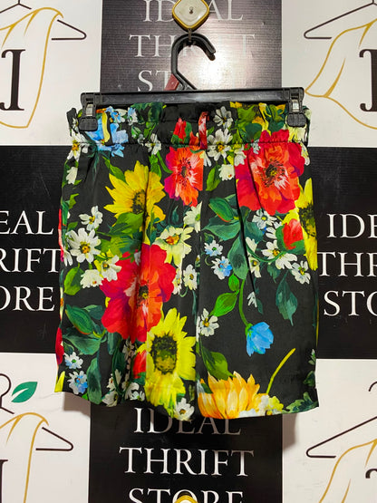 ZARA |XS| WAIST 24| A14| WOMEN'S VIBRANT FLORAL PRINT PAPERBAG SHORTS - MULTICOLOR