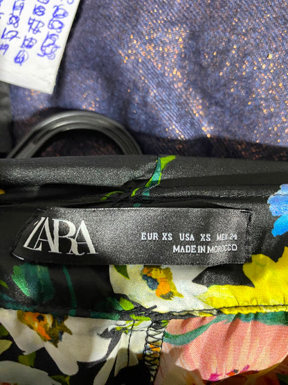 ZARA |XS| WAIST 24| A14| WOMEN'S VIBRANT FLORAL PRINT PAPERBAG SHORTS - MULTICOLOR