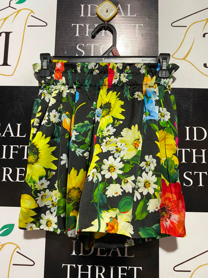 ZARA |XS| WAIST 24| A14| WOMEN'S VIBRANT FLORAL PRINT PAPERBAG SHORTS - MULTICOLOR