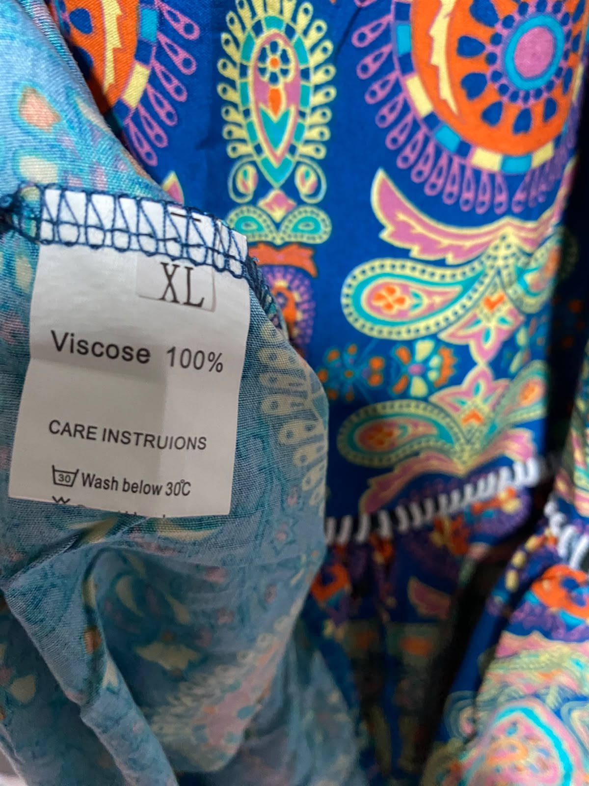 |XL| WAIST 28| A14| WOMEN'S BOHEMIAN PAISLEY PRINT TIERED MAXI SKIRT - BLUE & ORANGE