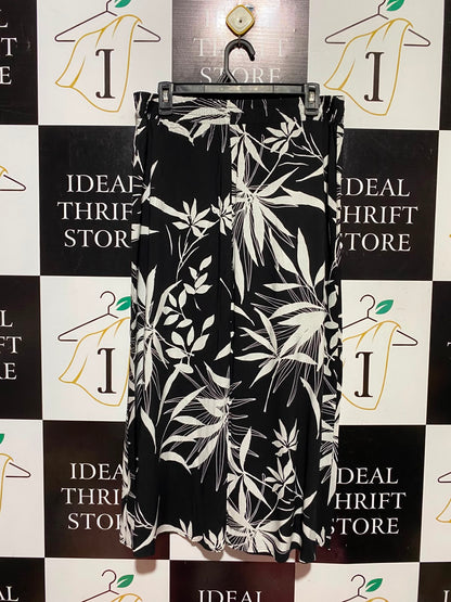 |L| WAIST 32| A14| WOMEN'S TROPICAL PALM LEAF PRINT MAXI SKIRT - BLACK & WHITE