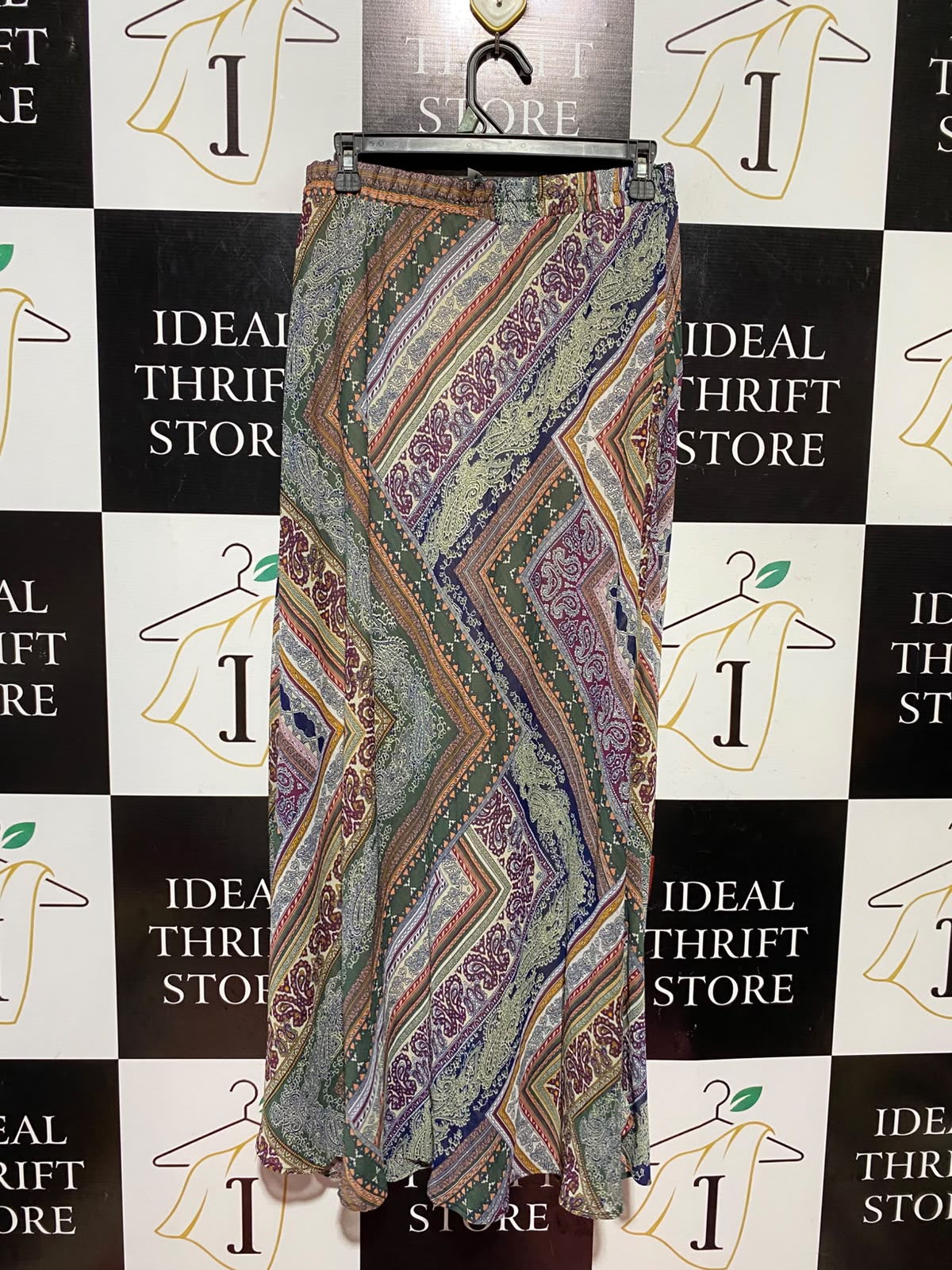 NY COLLECTION |M| WAIST 28| A14| WOMEN'S BOHEMIAN CHEVRON PAISLEY PRINT MAXI SKIRT - MULTICOLOR