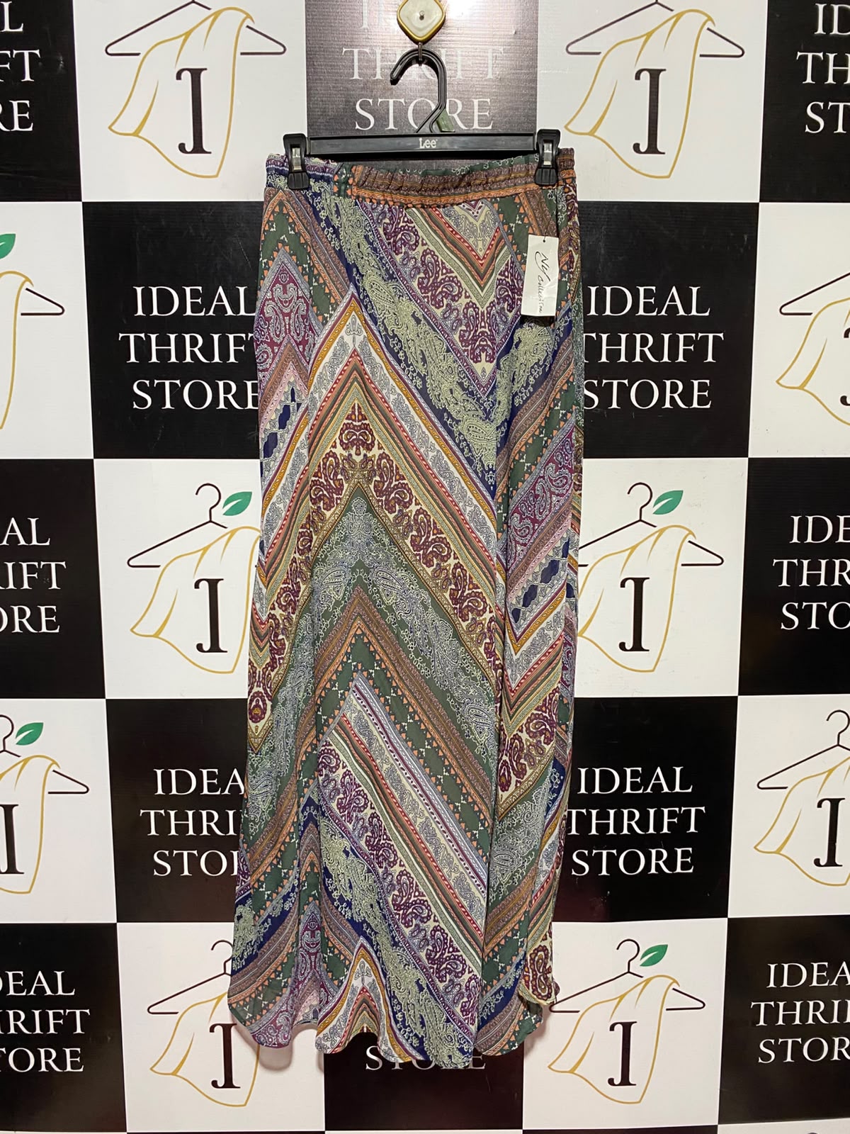 NY COLLECTION |M| WAIST 28| A14| WOMEN'S BOHEMIAN CHEVRON PAISLEY PRINT MAXI SKIRT - MULTICOLOR