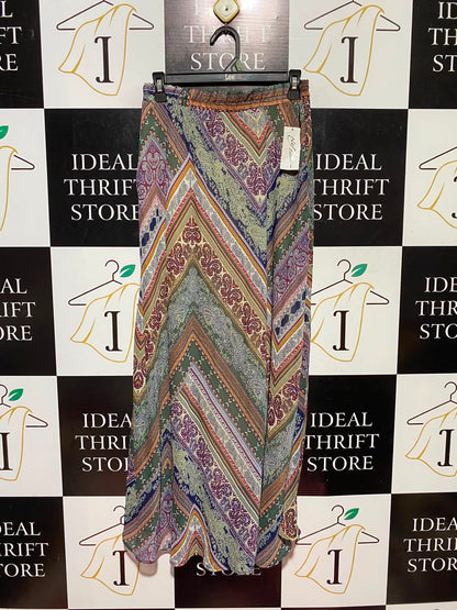NY COLLECTION |M| WAIST 28| A14| WOMEN'S BOHEMIAN CHEVRON PAISLEY PRINT MAXI SKIRT - MULTICOLOR
