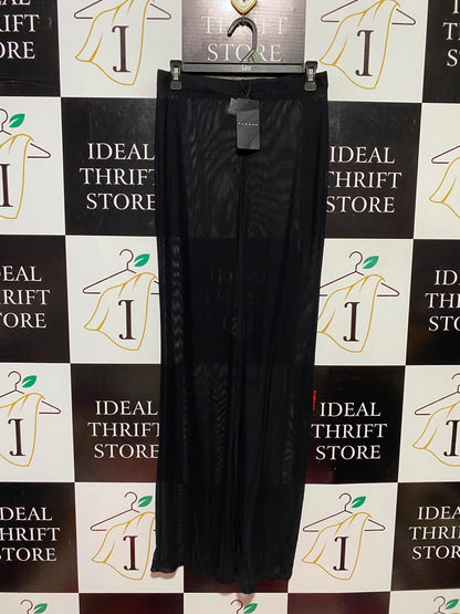 SUMON |M| WAIST 28| A14| WOMEN'S SHEER BLACK MESH OVERLAY MAXI SKIRT - SOLID BLACK
