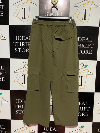 PRIMARK |M| WAIST 28| A14| HIGH-WAISTED WIDE-LEG CARGO TROUSERS - OLIVE GREEN