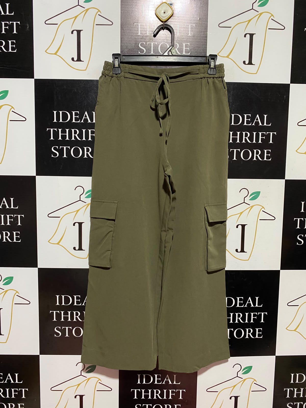 PRIMARK |M| WAIST 28| A14| HIGH-WAISTED WIDE-LEG CARGO TROUSERS - OLIVE GREEN