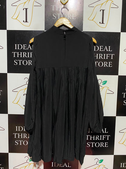 ASOS |M| BUST 19| A14| ELEGANT COLD-SHOULDER PLEATED MINI DRESS / TUNIC TOP - BLACK