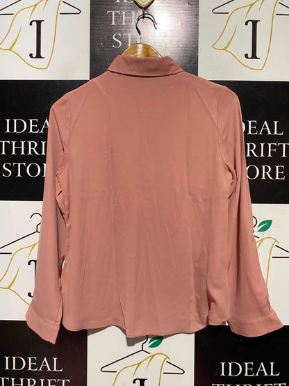 PETITE |M| BUST 18| A14| DUSTY PINK BUTTON-DOWN ROLL-TAB SLEEVE BLOUSE