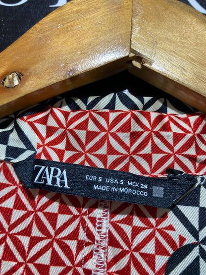 ZARA |S| BUST 18| A14| GEOMETRIC PATCHWORK PRINT BUTTON-DOWN MIDI SHIRT DRESS