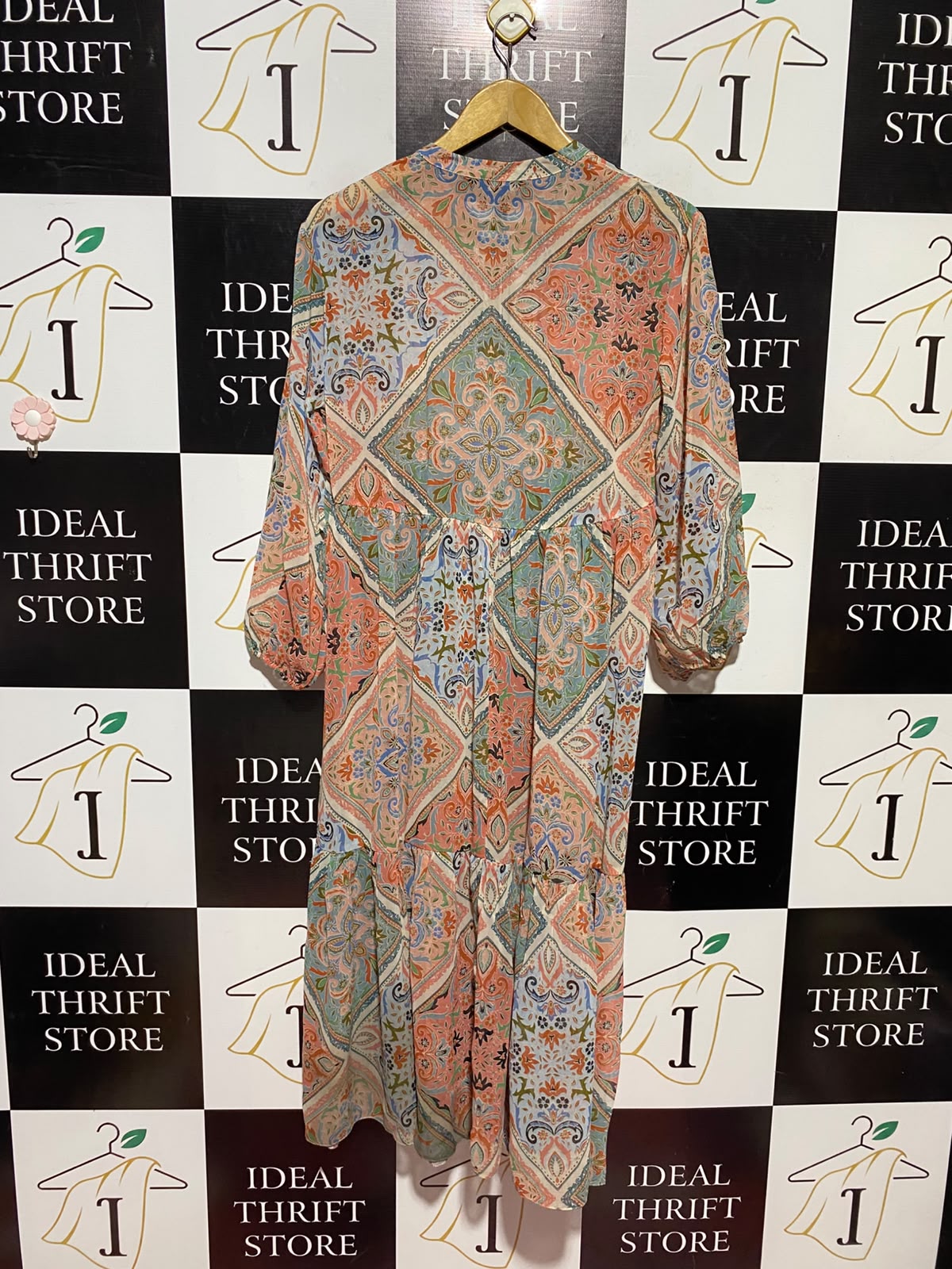 NEW LOOK |M| BUST 18| A14| BOHEMIAN PAISLEY GEOMETRIC PRINT TIERED MAXI DRESS - PASTEL MULTICOLOR