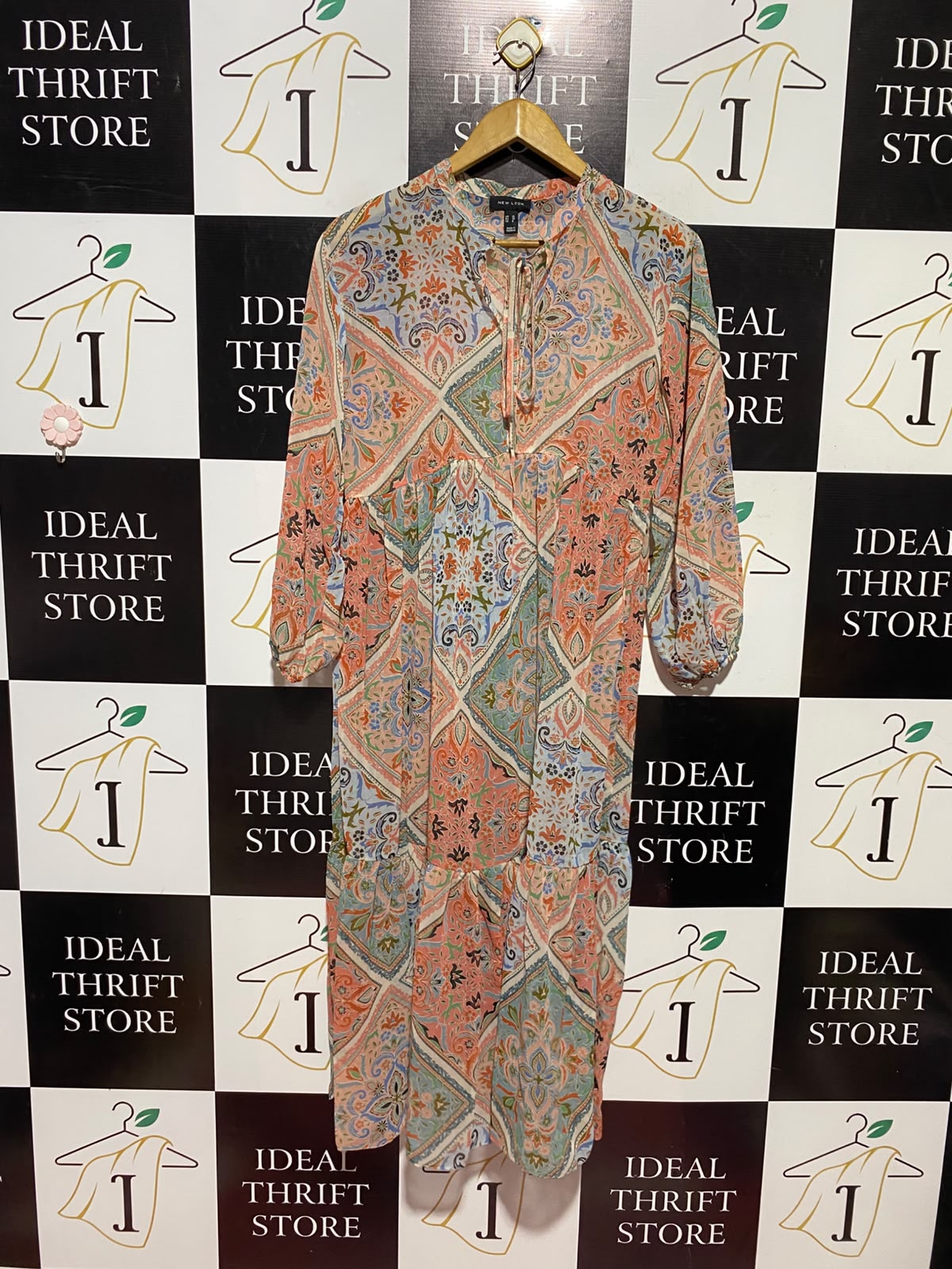NEW LOOK |M| BUST 18| A14| BOHEMIAN PAISLEY GEOMETRIC PRINT TIERED MAXI DRESS - PASTEL MULTICOLOR