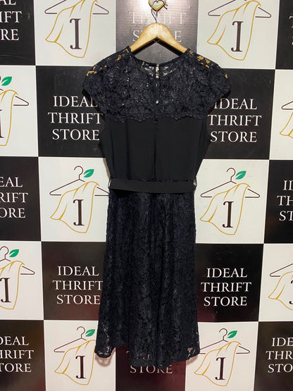 DOROTHY PERKINS |M| BUST 17| A14| ELEGANT LACE OVERLAY COCKTAIL MIDI DRESS WITH BELT - BLACK