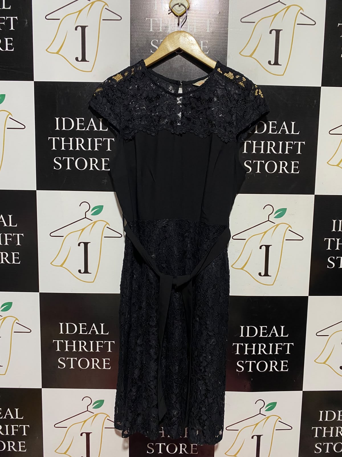 DOROTHY PERKINS |M| BUST 17| A14| ELEGANT LACE OVERLAY COCKTAIL MIDI DRESS WITH BELT - BLACK