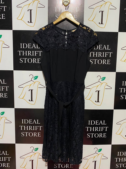DOROTHY PERKINS |M| BUST 17| A14| ELEGANT LACE OVERLAY COCKTAIL MIDI DRESS WITH BELT - BLACK