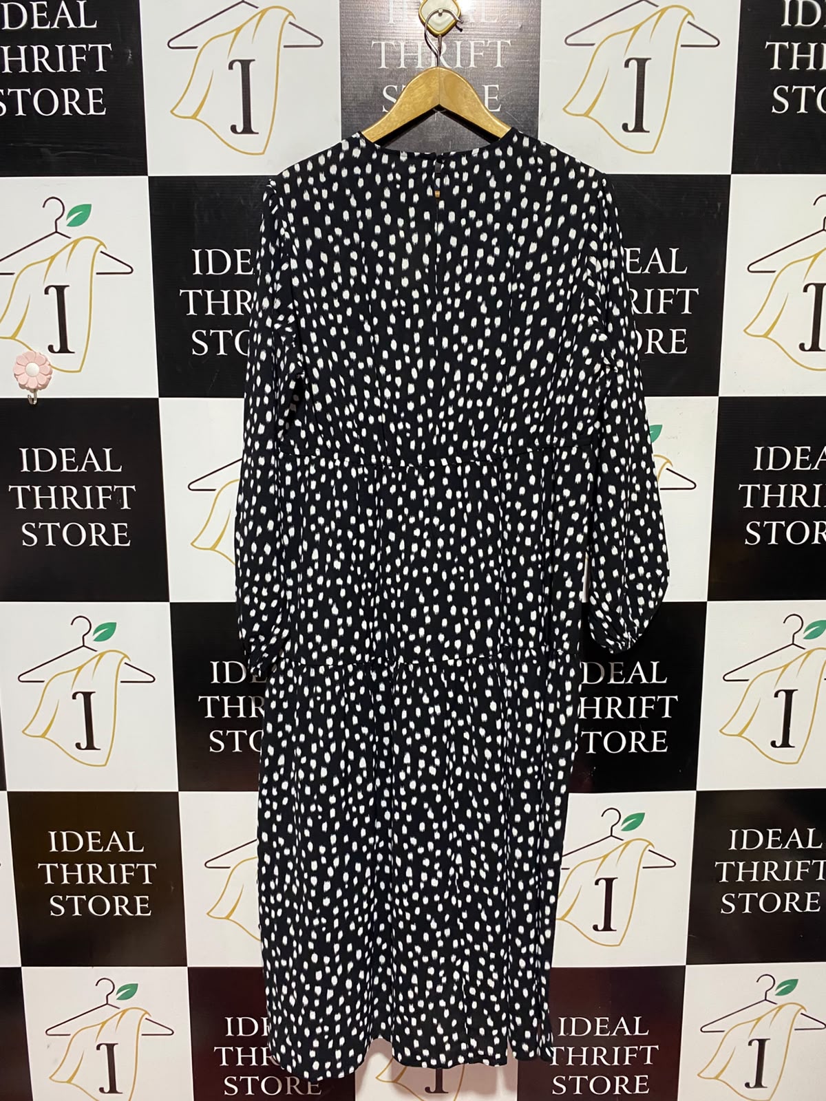 SIMPIY BE |L| BUST 20| A14| BLACK & WHITE ABSTRACT POLKA DOT DROP-WAIST MIDI DRESS