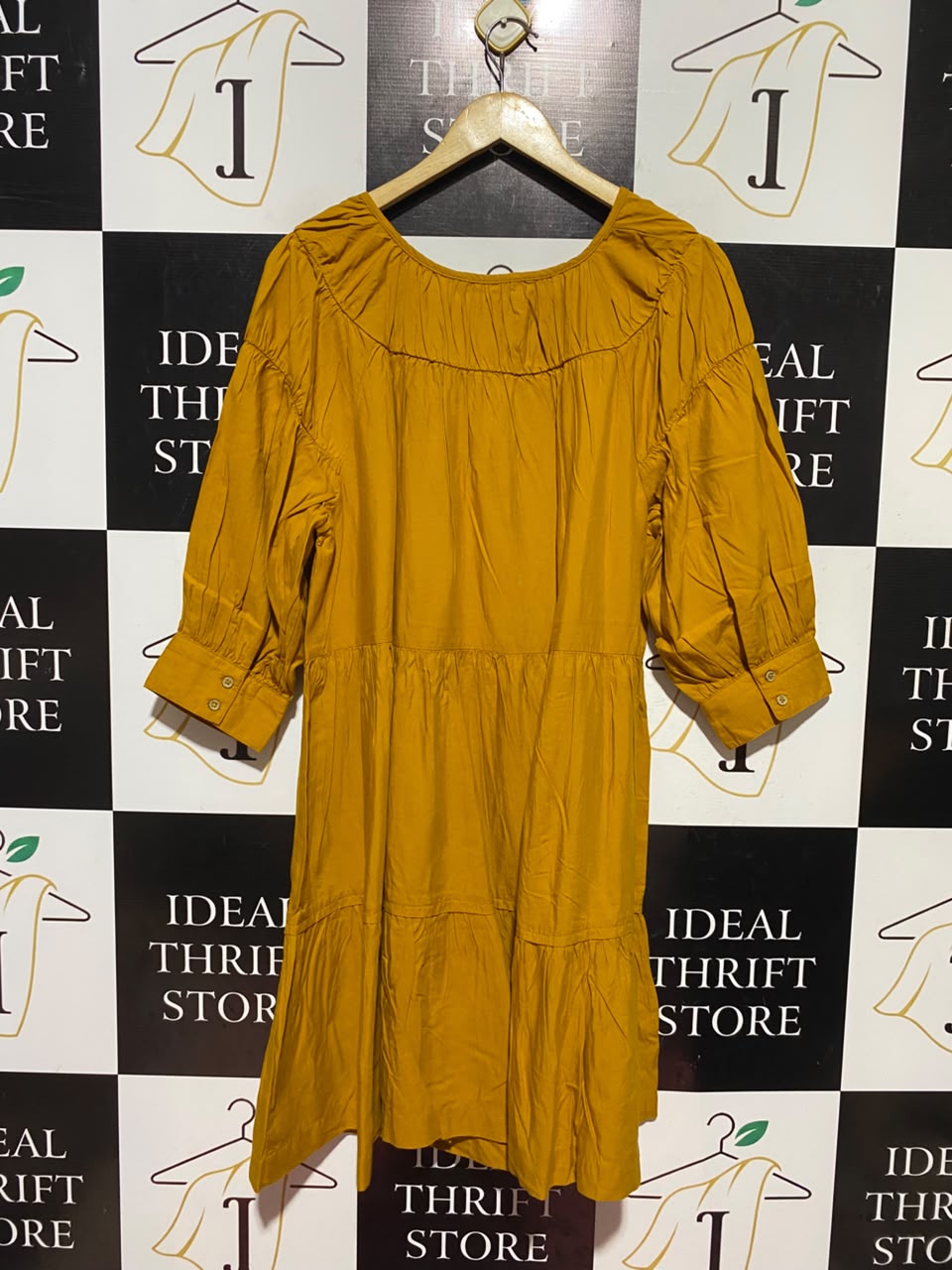 GEORGE |L| BUST 21| A14| MUSTARD YELLOW TIERED BOHO MINI / MIDI DRESS