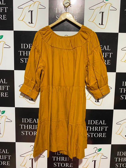 GEORGE |L| BUST 21| A14| MUSTARD YELLOW TIERED BOHO MINI / MIDI DRESS