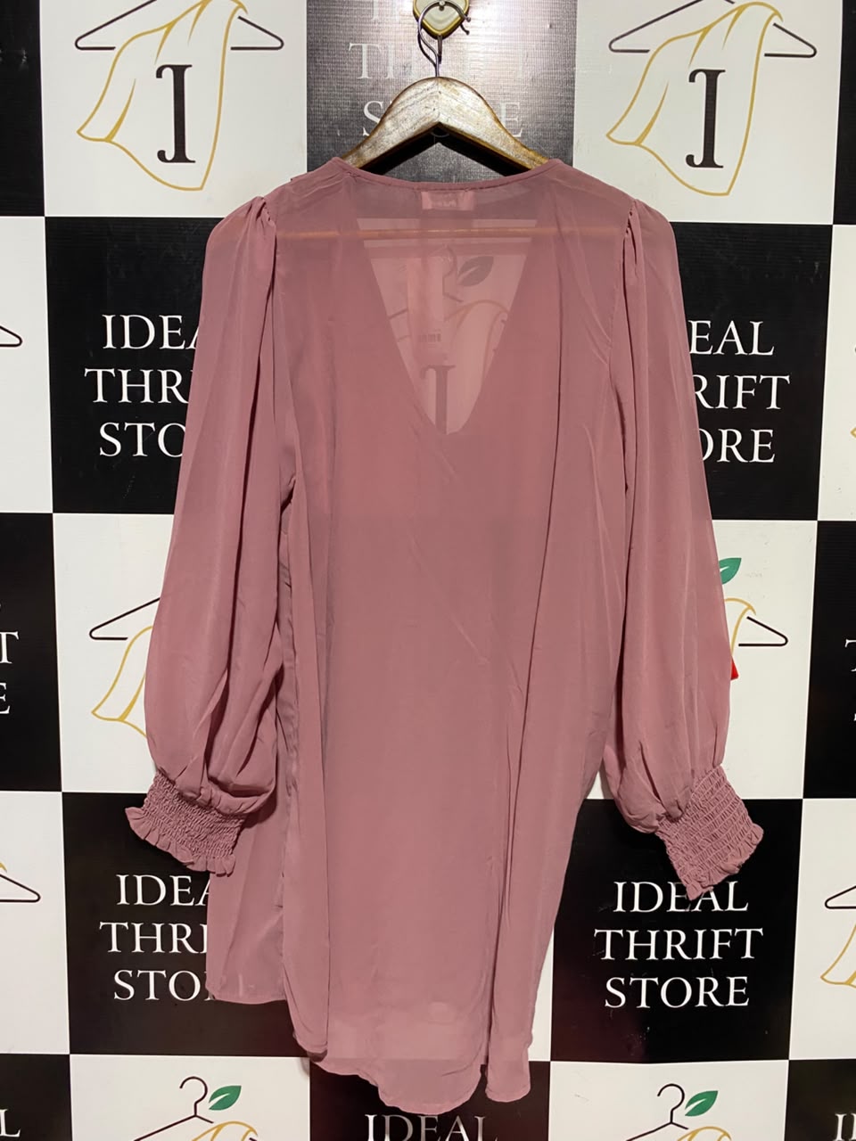 YOURS |L| BUST 21| A14| MAUVE PINK BUTTON-FRONT CHIFFON MINI DRESS / TUNIC TOP