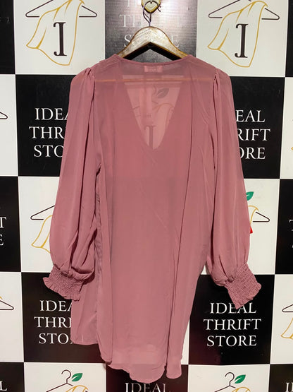 YOURS |L| BUST 21| A14| MAUVE PINK BUTTON-FRONT CHIFFON MINI DRESS / TUNIC TOP