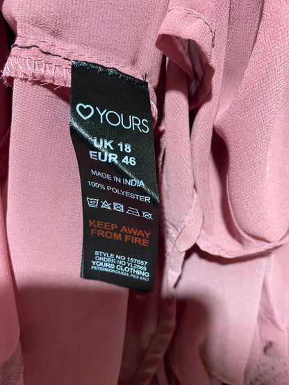 YOURS |L| BUST 21| A14| MAUVE PINK BUTTON-FRONT CHIFFON MINI DRESS / TUNIC TOP
